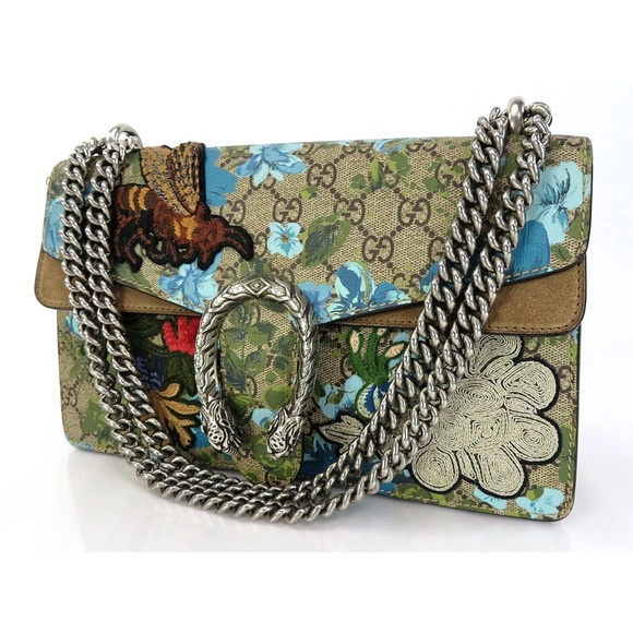 Gucci Handbags - Gucci Beige and Blue Floral Shoulder Bag